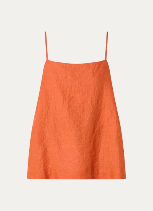 Selected Linna spaghettitop van linnen - voorkant 2 oranjerood
