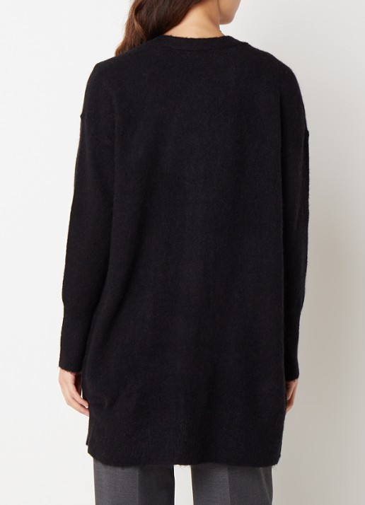 Selected Lulu fijngebreid vest in alpaca wolblend met steekzakken - achterkant zwart