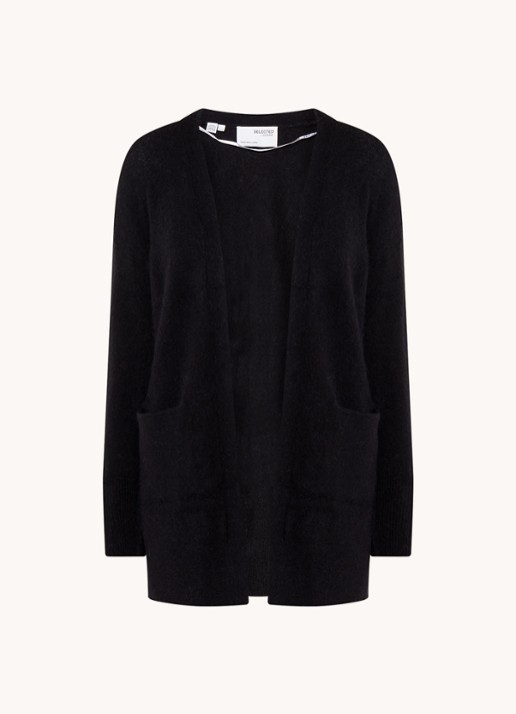 Selected Lulu fijngebreid vest in alpaca wolblend met steekzakken - voorkant 2 zwart