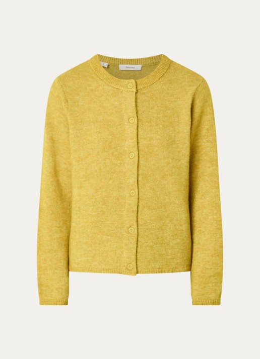 Selected Lulu fijngebreid vest in wolblend met ronde hals - voorkant groen
