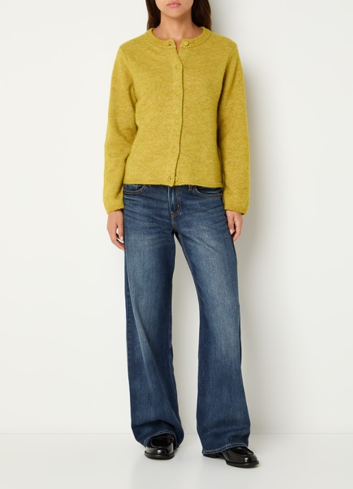 Selected Lulu fijngebreid vest in wolblend met ronde hals - voorkant 2 groen