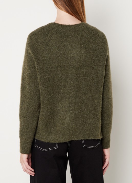 Selected Lulu fijngebreid vest in wolblend - achterkant olijfgroen