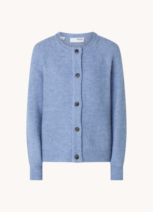 Selected Lulu fijngebreid vest in wolblend - voorkant blauw