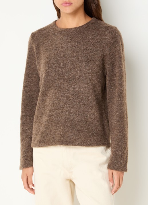 Selected Lulu fijngebreide pullover in wolblend met ronde hals - detail lichtbruin