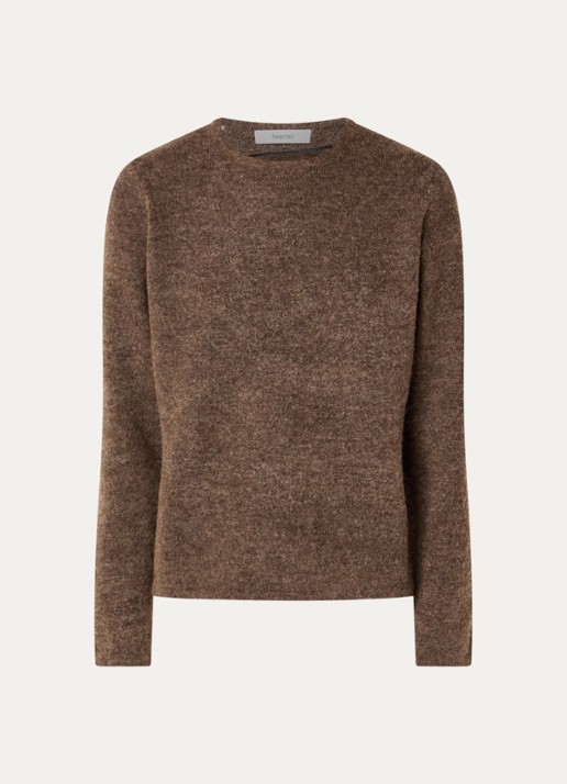 Selected Lulu fijngebreide pullover in wolblend met ronde hals - voorkant 3 lichtbruin