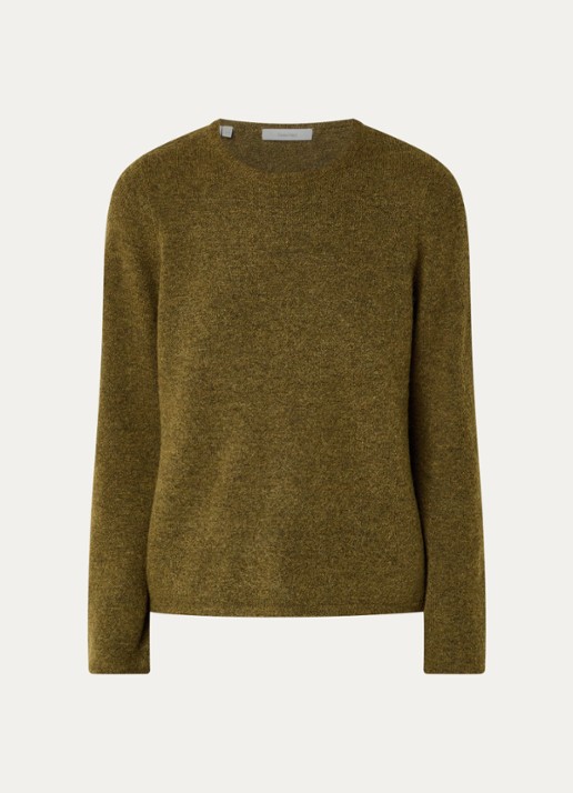 Selected Lulu fijngebreide pullover in wolblend met ronde hals - voorkant mosgroen