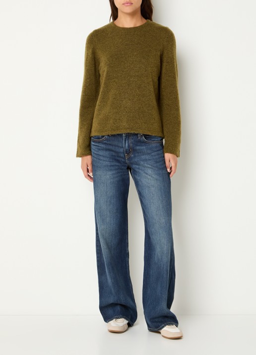 Selected Lulu fijngebreide pullover in wolblend met ronde hals - voorkant 2 mosgroen