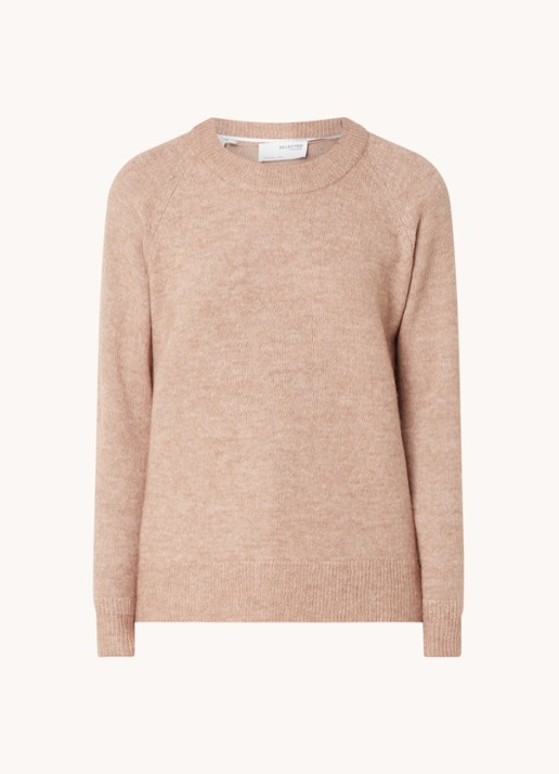 Selected Lulu fijngebreide pullover in wolblend - voorkant lichtbruin