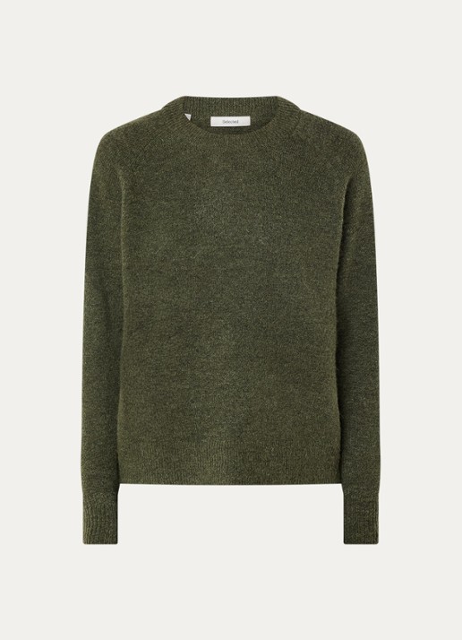 Selected Lulu fijngebreide pullover in wolblend - voorkant 2 olijfgroen