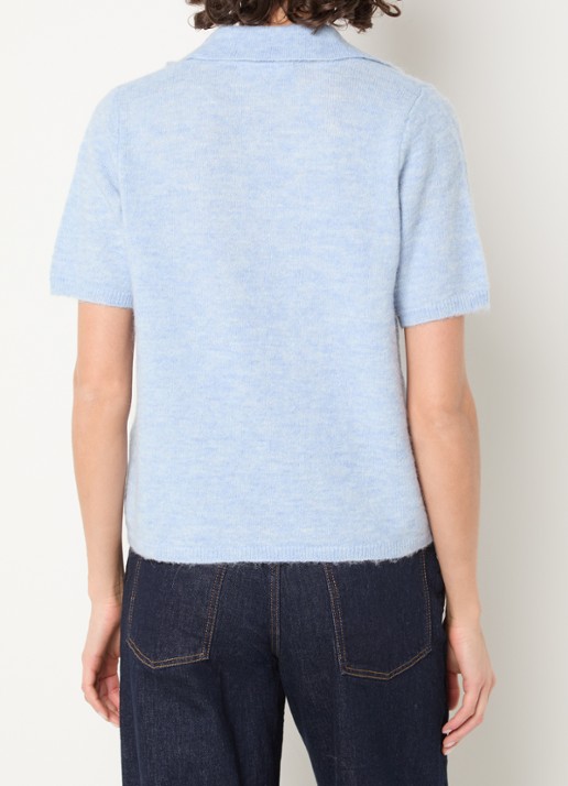 Selected Lulu fijngebreide trui in alpaca wolblend met kraag - achterkant blauw
