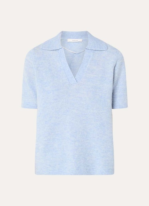 Selected Lulu fijngebreide trui in alpaca wolblend met kraag - voorkant 3 blauw
