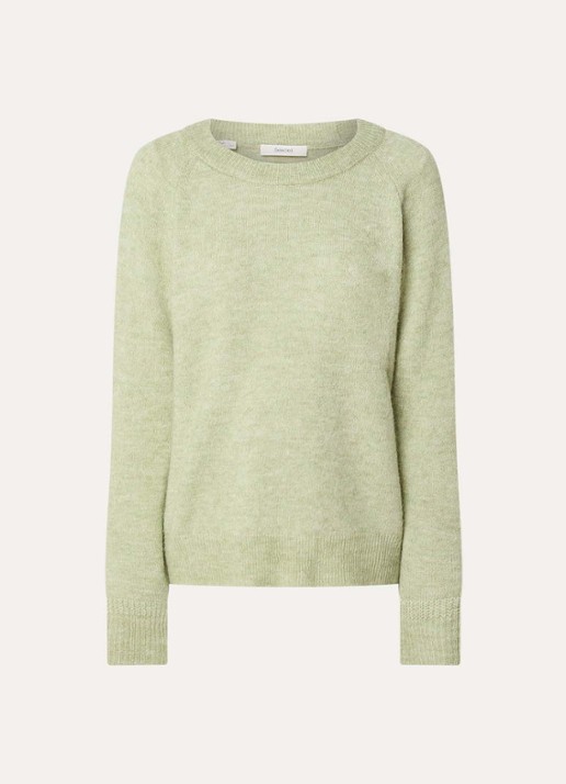 Selected Lulu fijngebreide trui in alpaca wolblend - voorkant 2 lindegroen