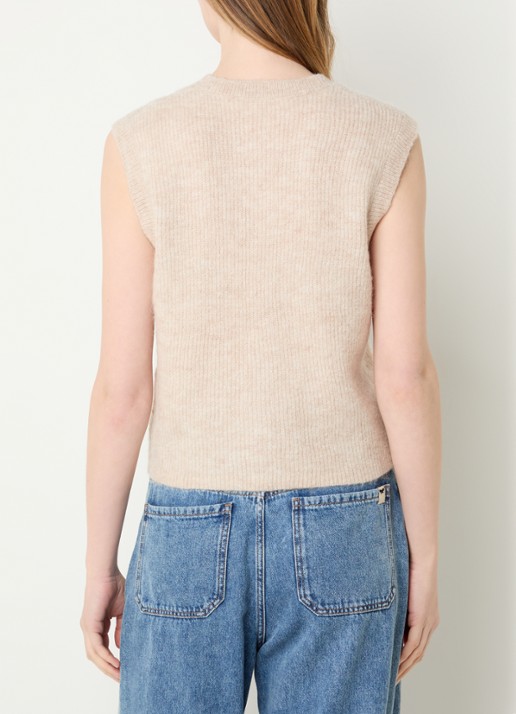 Selected Lulu grofgebreid gilet van alpaca wol - achterkant beige