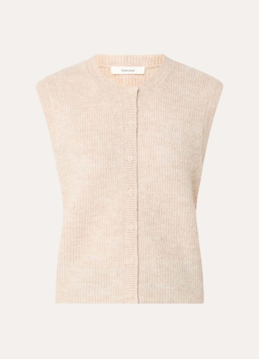 Selected Lulu grofgebreid gilet van alpaca wol - voorkant 3 beige