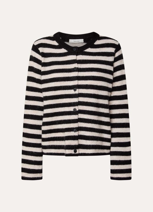 Selected Lulu grofgebreid vest in alpaca wolblend met streepprint - voorkant 3 zwart