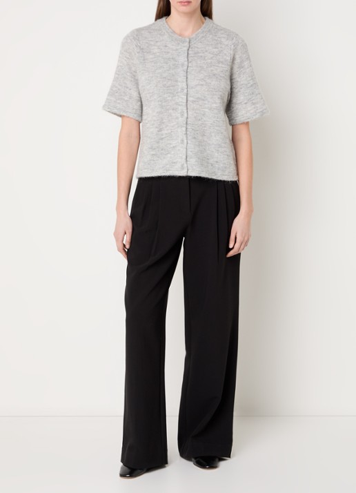 Selected Lulu grofgebreid vest in alpaca wolblend - voorkant 2 lichtgrijs