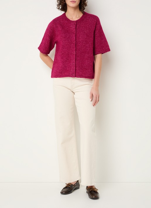 Selected Lulu grofgebreid vest in alpaca wolblend - voorkant 4 cranberryrood