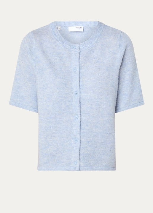 Selected Lulu grofgebreid vest in alpaca wolblend - voorkant blauw