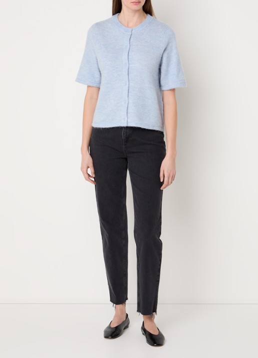 Selected Lulu grofgebreid vest in alpaca wolblend - voorkant 2 blauw