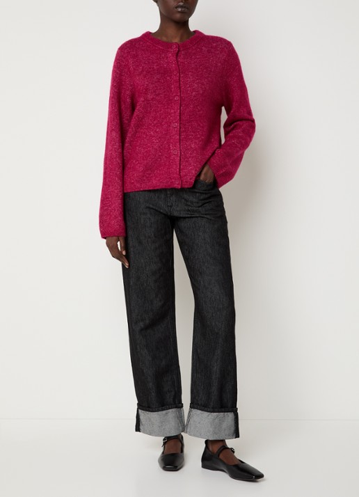 Selected Lulu grofgebreid vest in alpaca wolblend - voorkant 4 cranberryrood
