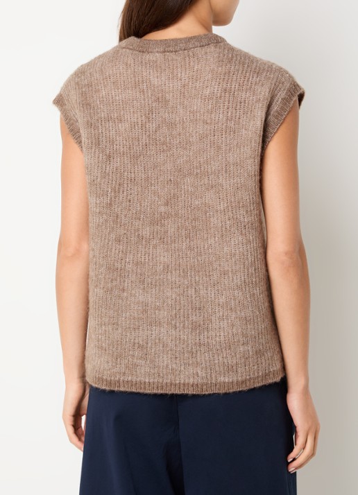 Selected Lulu grofgebreide mouwloze top in wolblend - achterkant donkerbeige