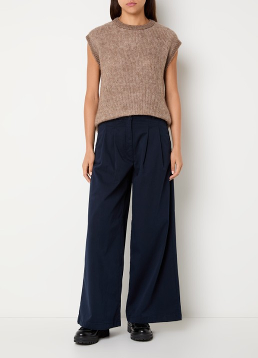 Selected Lulu grofgebreide mouwloze top in wolblend - voorkant 4 donkerbeige