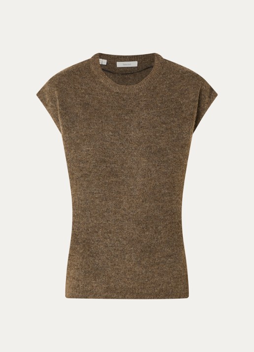 Selected Lulu grofgebreide spencer in alpaca wolblend - voorkant 3 bruin