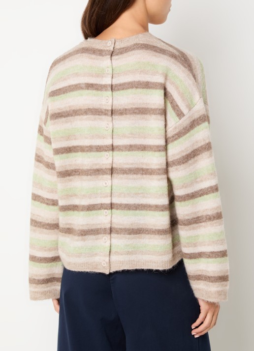 Selected Lulu grofgebreide trui in alpaca wolblend met streepprint - achterkant donkerbeige