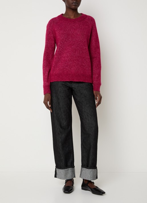 Selected Lulu grofgebreide trui in alpaca wolblend - voorkant 2 cranberryrood