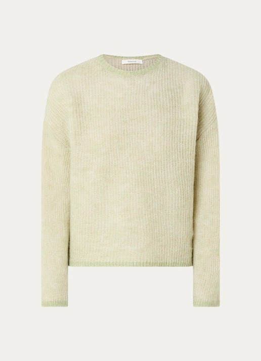 Selected Lulu grofgebreide trui in alpaca wolblend - voorkant 3 lindegroen