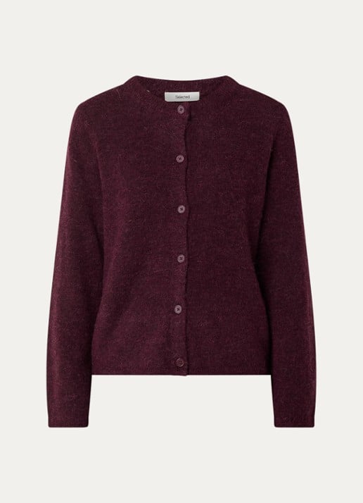 Selected Lulu grofgebreide vest in wolblend - voorkant 3 aubergine