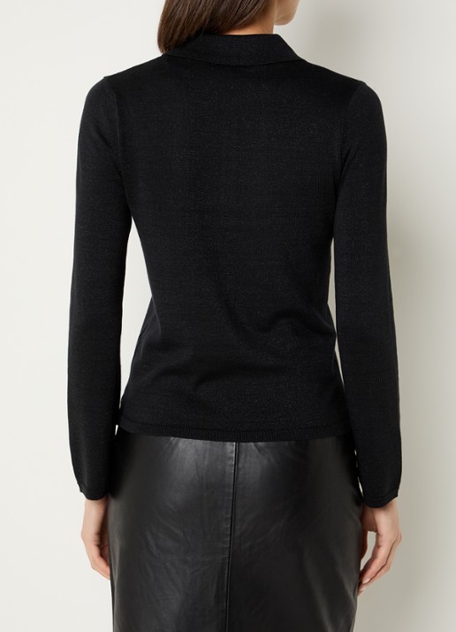 Selected Lura top  met lurex en polokraag - achterkant zwart