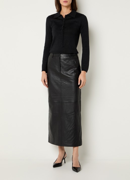 Selected Lura top  met lurex en polokraag - voorkant 4 zwart