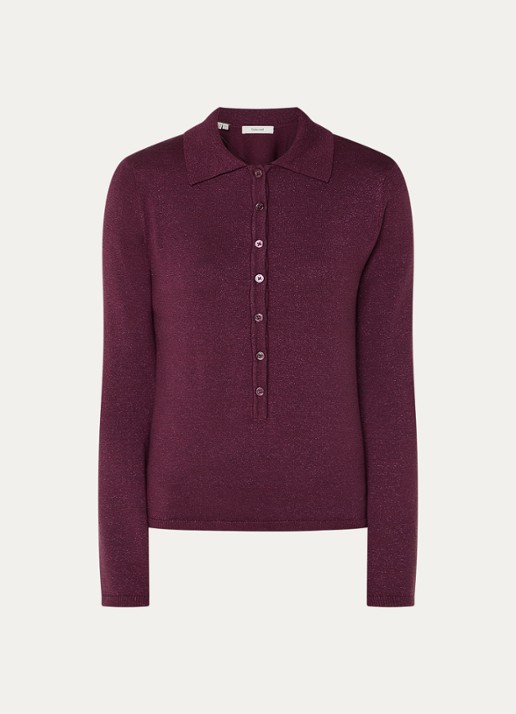 Selected Lura top  met lurex en polokraag - voorkant 3 aubergine