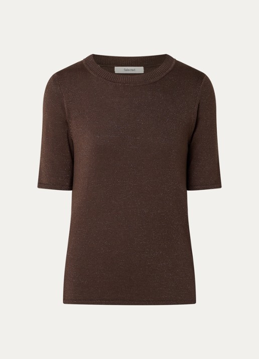 Selected Lura trui  met lurex - voorkant 2 bruin