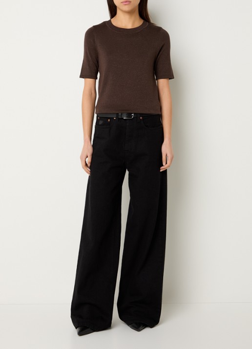Selected Lura trui  met lurex - voorkant 3 bruin