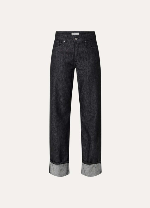 Selected Lyra high waist straight leg jeans met donkere wassing - voorkant indigo