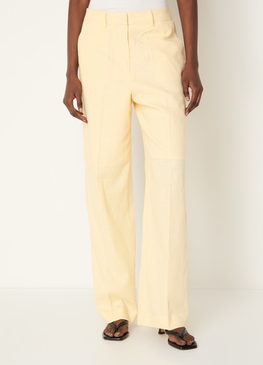 Selected Marlie high waist straight fit pantalon in linnenblend met paspelzakken