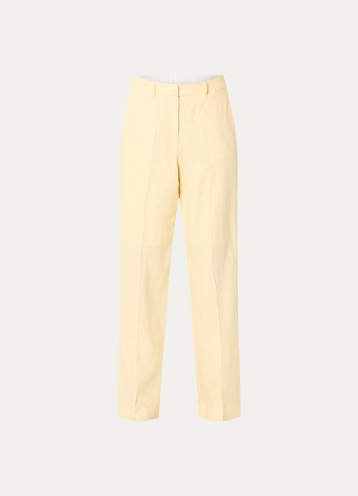 Selected Marlie high waist straight fit pantalon in linnenblend met paspelzakken - voorkant lichtgeel