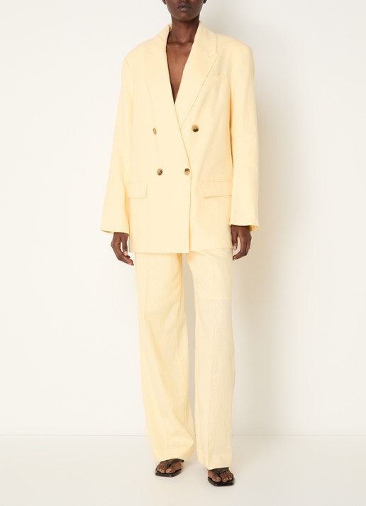 Selected Marlie oversized blazer in linnenblend met klepzakken - voorkant 2 lichtgeel