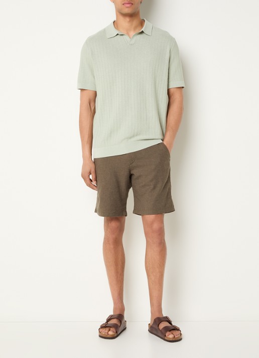 Selected Mattis regular fit polo in linnenblend - voorkant 3 lindegroen