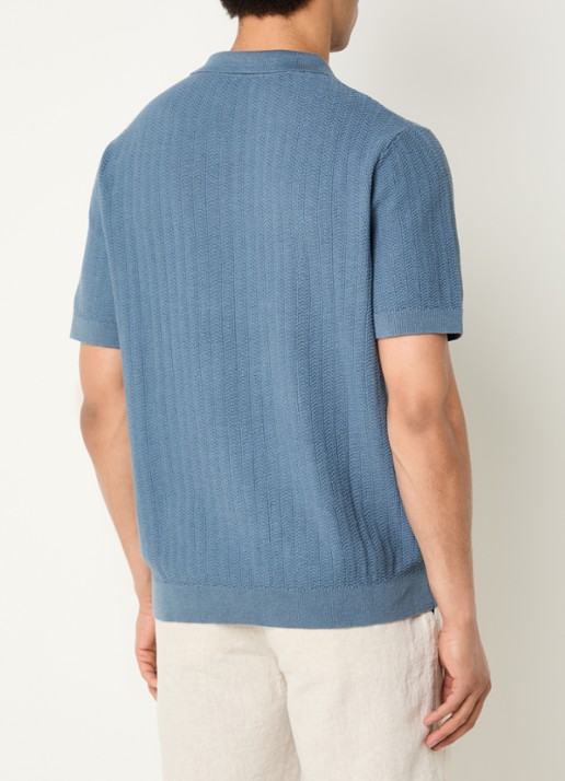Selected Mattis regular fit polo in linnenblend - achterkant blauw