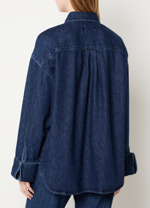Selected Mella-Bora oversized blouse van denim  met borstzak - achterkant royalblauw