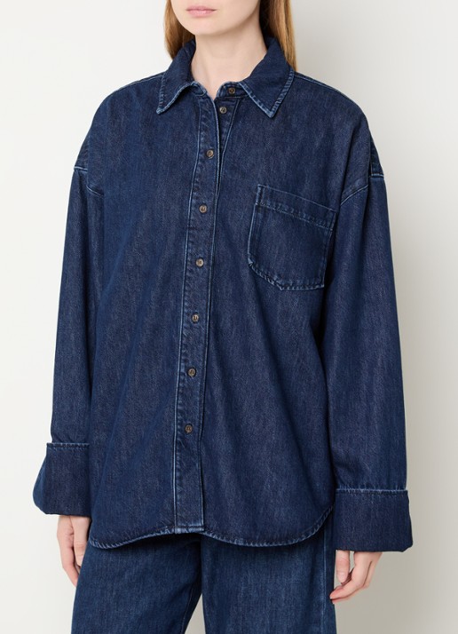 Selected Mella-Bora oversized blouse van denim  met borstzak