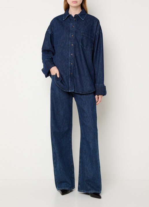 Selected Mella-Bora oversized blouse van denim  met borstzak - voorkant 3 royalblauw