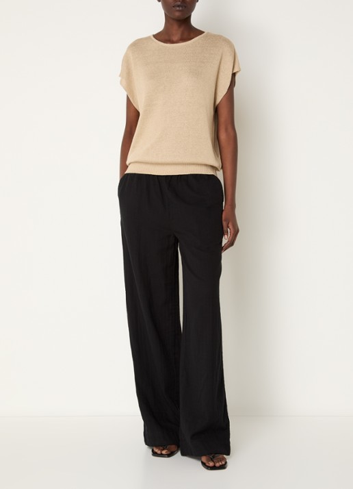 Selected Mia grofgebreide top in linnenblend met keyhole - voorkant 4 wit