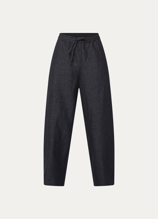 Selected Mid waist loose fit broek in linnenblend met steekzakken - voorkant 2 donkerblauw