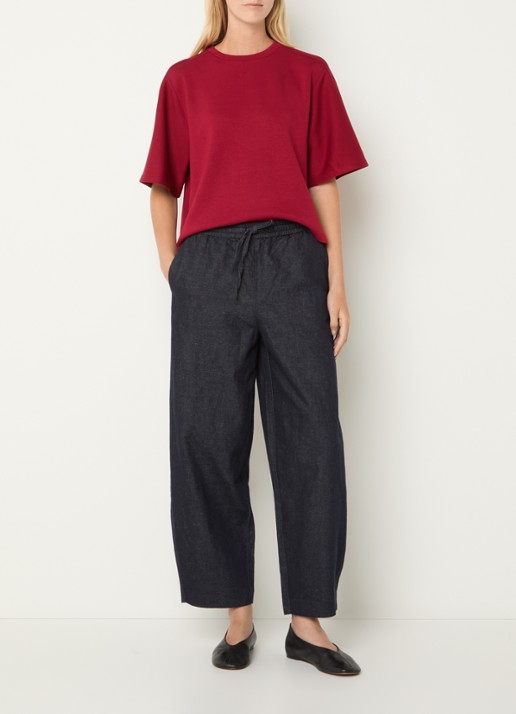 Selected Mid waist loose fit broek in linnenblend met steekzakken - voorkant 3 donkerblauw