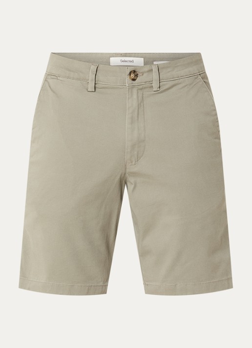 Selected Miles slim fit korte chino met steekzakken - voorkant 3 groen
