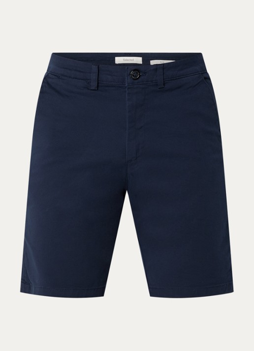Selected Miles slim fit korte chino met steekzakken - voorkant 2 donkerblauw